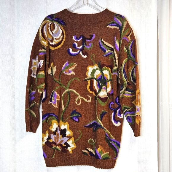 Adrienne Vittadini Rust Floral Long Sleeve Wool Blend Cozy Knit Tunic Sweater - Picture 4 of 11